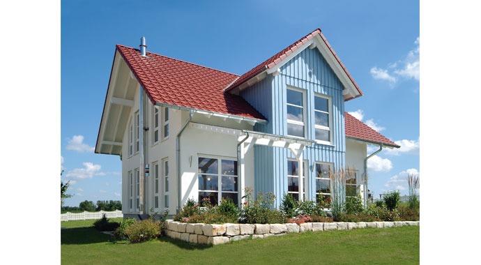 Fertighaus Weiss Musterhaus Vision Außenansicht