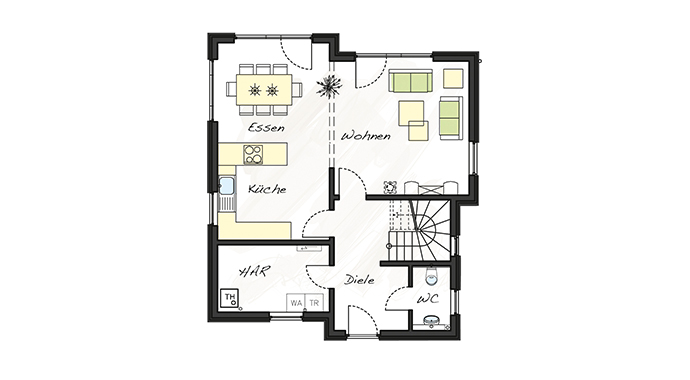 Grundriss Erdgeschoss Musterhaus Mannheim ProStyle 128 von ProHaus