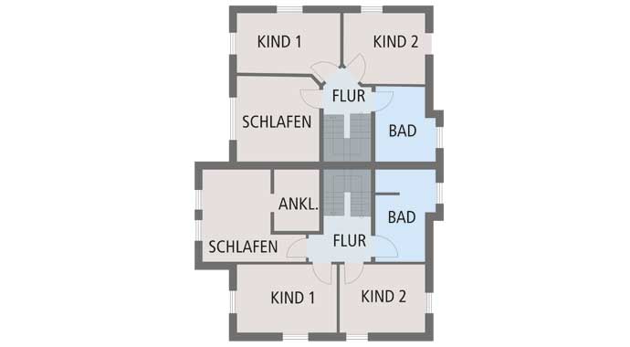 Roth-Massivhaus Stadtvilla als Doppelhaus Grundriss Obergeschoss