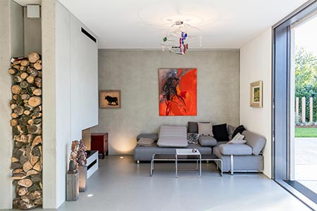 Wohnbereich Einfamilienhaus in München aus Betonfertigteilen Wohnbereich Einfamilienhaus in München aus Betonfertigteilen