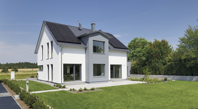 Außenansicht Musterhaus Life von Fertighaus Weiss