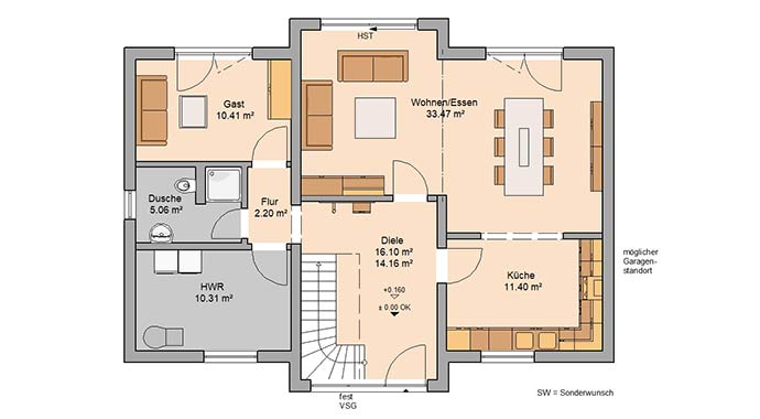 Grundriss Erdgeschoss Familienhaus Auro von Kern-Haus
