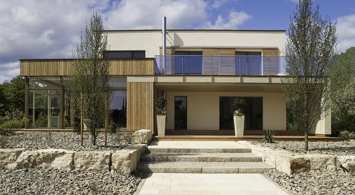 J.M. Offner Fertighaus Musterhaus Mannheim Box Außenansicht