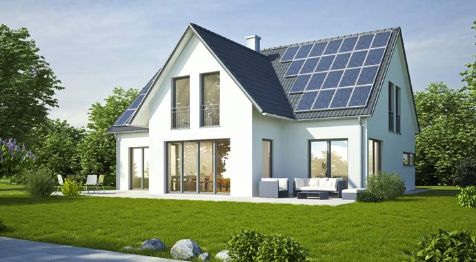 Haus mit Photovoltaik-Anlage und Stromspeicher Haus mit Photovoltaik-Anlage und Stromspeicher