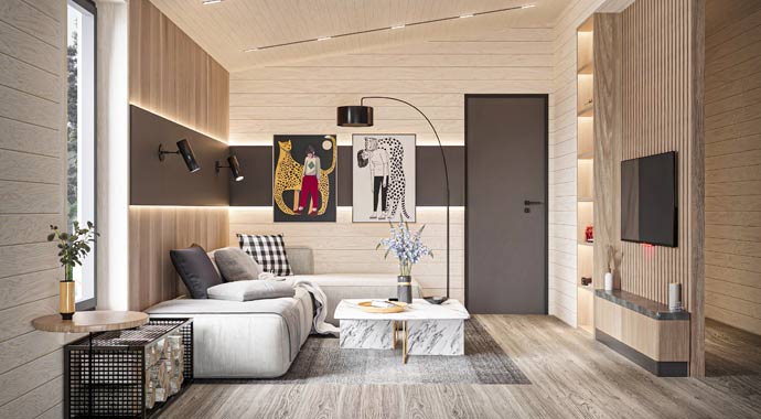 Wohnbereich Bungalow Montreal von Hauswärts Consulting