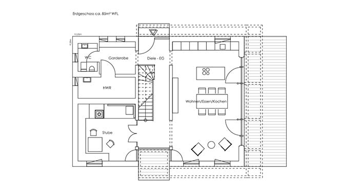 Grundriss Erdgeschoss Vitalhaus Liesl von Regnauer Hausbau