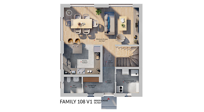 Grundriss Erdgeschoss Family 108 V1 von Dan-Wood Family