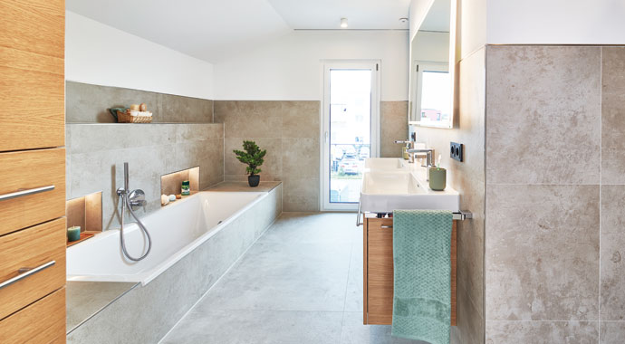 Badezimmer Musterhaus Relax von Fertighaus WEISS