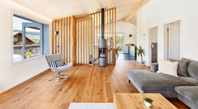 Wohnbereich Klimaholzhaus in Eschenz von Lignotrend