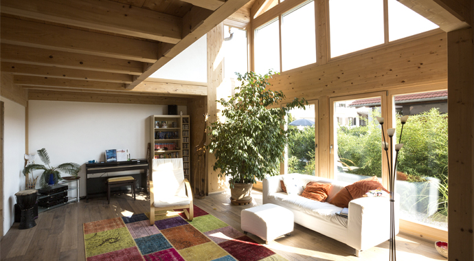 Chiemgauer Holzhaus Haus Chieming Wohnbereich