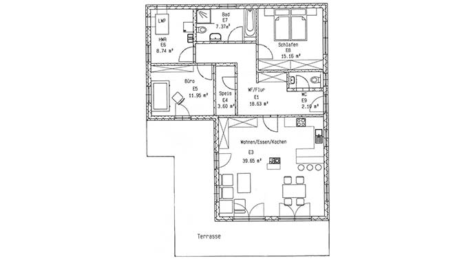 Grundriss Architektenbungalow Brunnensee von Isartaler Holzhaus