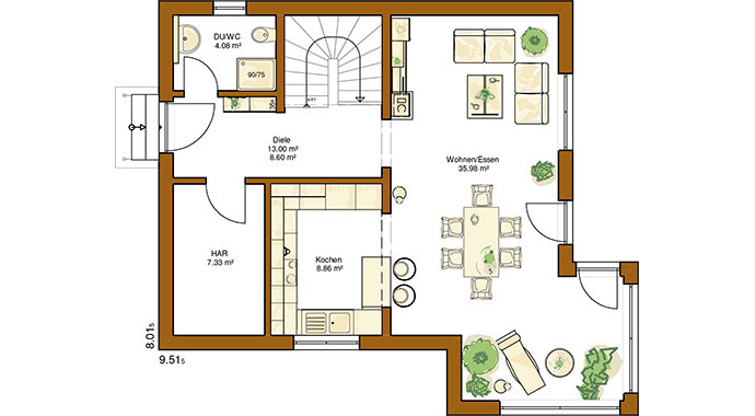 Grundriss Erdgeschoss Clou 119 von RENSCH-HAUS