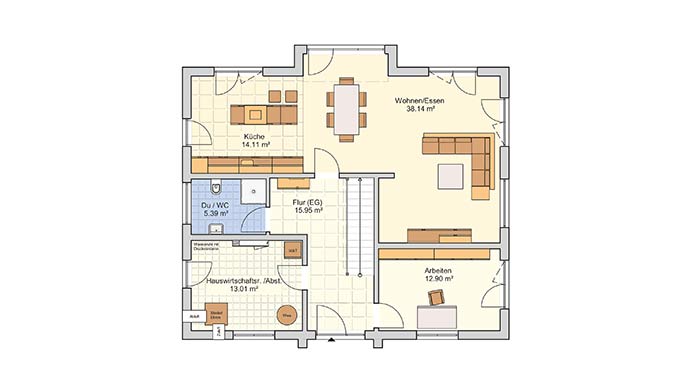 Grundriss Erdgeschoss Musterhaus Erlangen von Fingerhut Haus