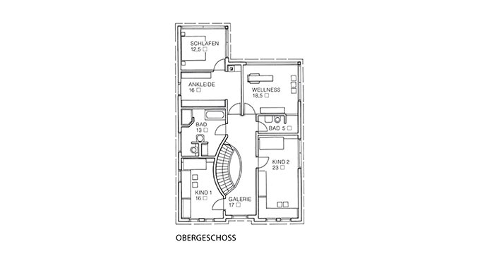 Grundriss Obergeschoss Cubatur von Roth-Massivhaus