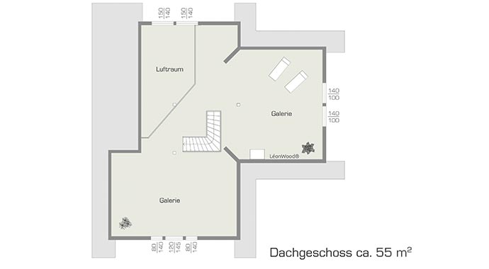 Grundriss Dachgeschoss Blockhaus Enztal von LéonWood