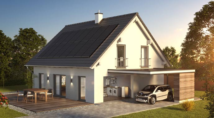 Hausdach mit Photovoltaik-Anlage von SENEC Hausdach mit Photovoltaik-Anlage von SENEC